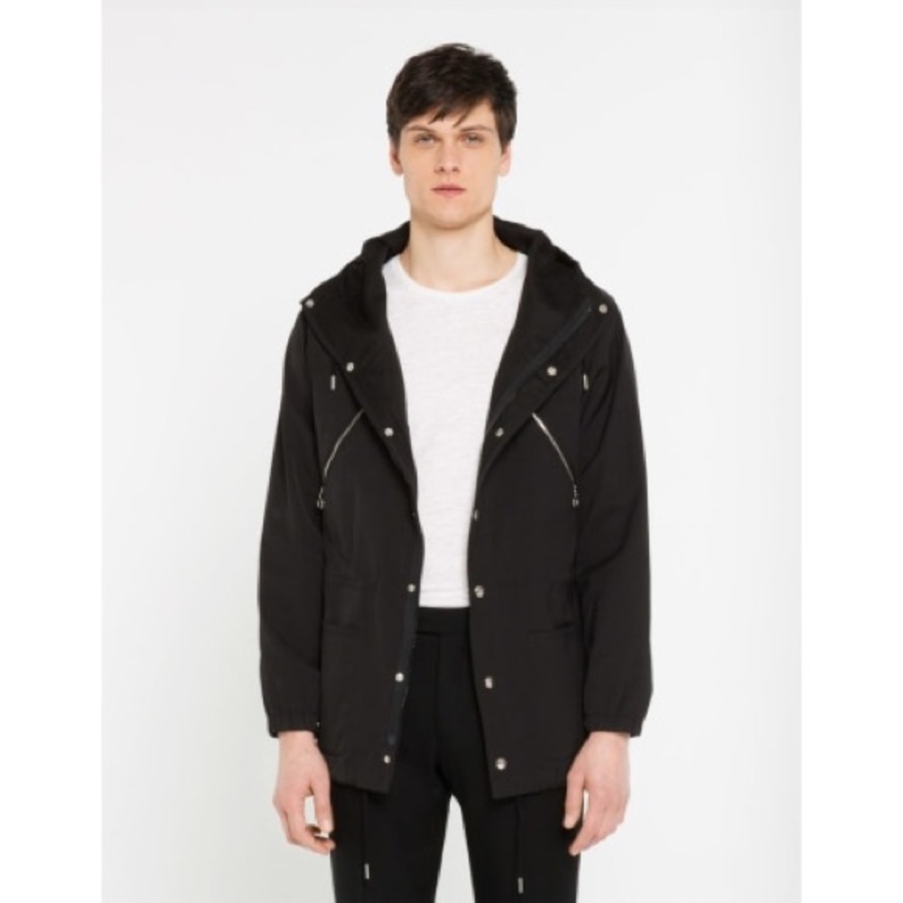 Sandro Paris Jacket Black Hooded Raincoat L NWT